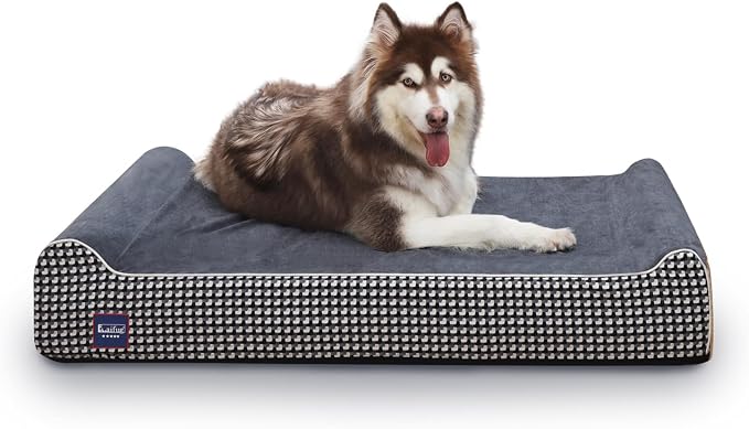 Laifug Orthopedic Dog Beds for Large Dogs,7" Memory Foam Dog Beds,Durable Water Proof Liner Removable and Washable, Nonskid Bottom, Black and White Plaid 50"x36"x10"