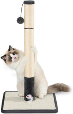 30 in Tall Cat Scratching Post,Thick Natural Sisal Scratcher with 15.8" Large Sisal Base, Interactive Hanging Pom-pom Ball & Plush Mouse Toy, Stable Cat Furniture of Indoor Cats