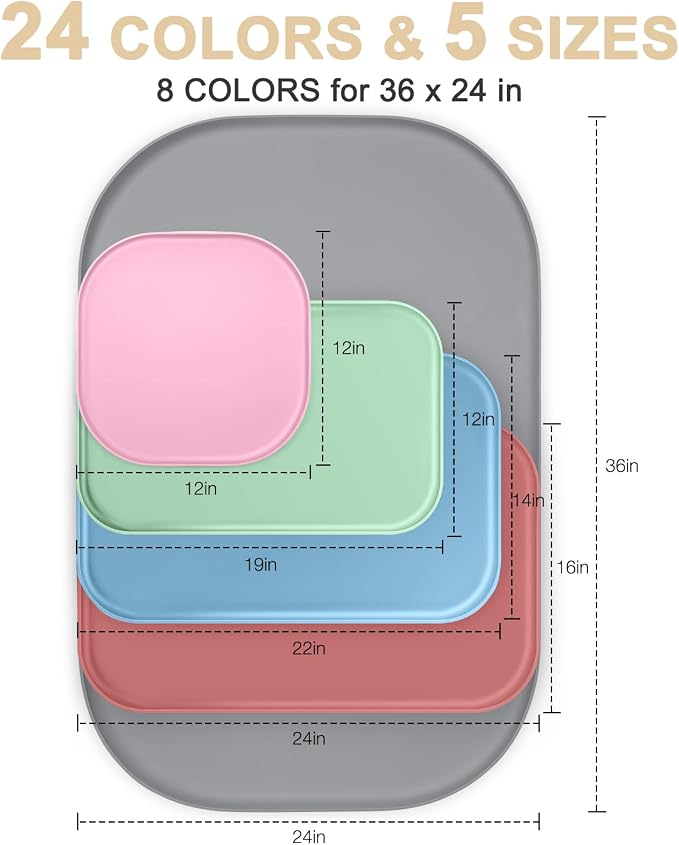 SMILOOL Silicone Pet Food Mat with Raised Edge for Food and Water Bowl, Dog Feeding Mats, Cat Food Trays for Floor Waterproof, Rubber Tray for Dogs and Cats, 24 x 16 x 0.8 Light Olive Green