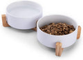 MateeyLife Ceramic Dog and Cat Bowls with Stand, 2-Pack Food and Water Bowl Set - Non-Slip Pet Bowls for Small & Medium Size Dogs，28.7OZ(White)