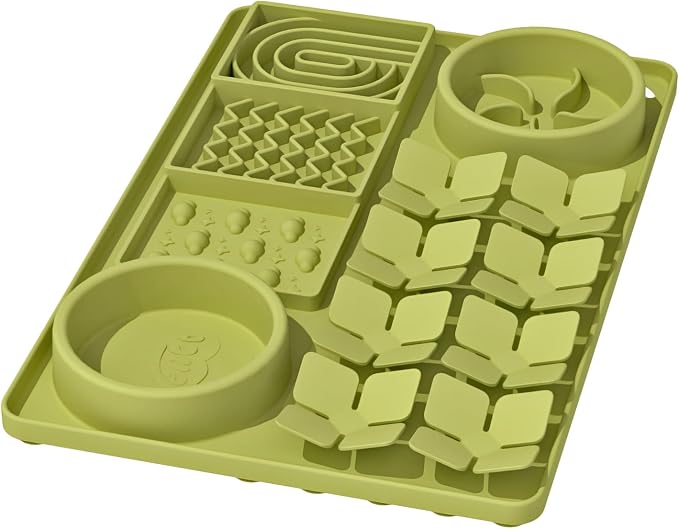 Slow Feeder Bowl for Dogs and Cats, Silicone Lick Mat & Snuffle Mat with Suction Cups - Interactive Puzzle Feeder, Slow Eating, Keep Busy and Reduce Vomiting (15.75" x 10.5" Green)