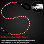 Rope Dog Leash 6 FT: Heavy Duty Leashes with Swivel Lockable Hook Reflective Threads Bungee and Padded Handle - Dog Lead for Large Small Medium Dogs Outside Walking Hiking Red Black