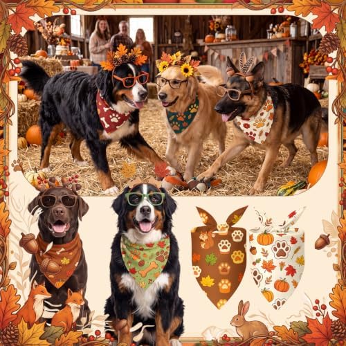 Preboun 50 Pcs Fall Paw Print Dog Bandanas Bulk, Autumn Thanksgiving Party - Image 6