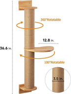 FUKUMARU Cat Activity Tree with Scratching Posts, Wall Mounted Jute Scratcher Pine Hammock | Solid Rubber Wood, Natural Jute Scratcher, Kitten Wall Furniture