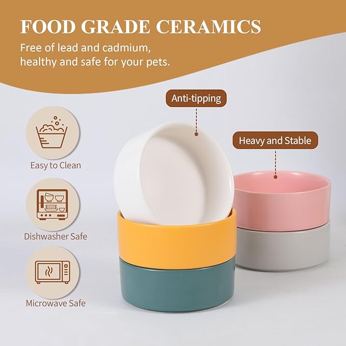 Elevated Ceramic Cat Bowl - Cat Food Bowl with Bamboo Stand - Raised Dog Dish for Puppies - Anti Vomiting, Stress Free - 13.5 oz / 400 ml - White
