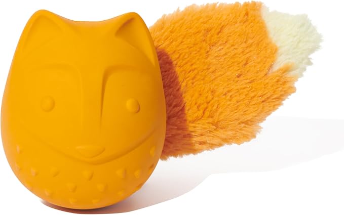 BarkBox Franz The Fox Dog Toy | Natural Rubber, Bacon Scented, Thrashy Tail & Wacky Bounce | Dog Toy for Aggressive Chewers