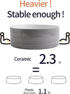 Elevated/Raised Dog Bowl Ceramic with Wood Stand for Medium Large Breed,Dog Food Water Dish Heavy Weighted,8 in Non Slip Modern Cute Porcelain Pet Bowl Extra Large Grey White