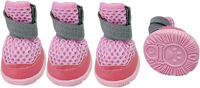 Anti Slip Dog Shoes Paw Protectors for Hardwood Floors,Breathable Puppy Boots with Adjustable Straps for Hot Pavement Beach_5#(Pink)