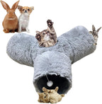 3-Way Collapsible Cat Tunnel Tube Toy Grey Plush | Interactive Play Tunnel with Hanging Ball & Peek Hole for Indoor Cats, Kittens, Puppies & Rabbits | Hours of Fun & Exercise
