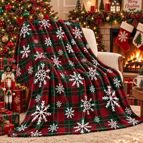 Hunnmingre Christmas Flannel Throw Blanket 50x60 In,Red Green Buffalo Plaid by HunnmingRe