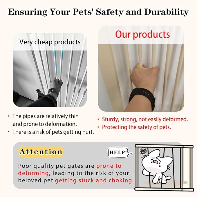 Lumizone 55.12" Extra Tall Pet Gate for Cat Dog 30.12"-59.24" Wide Cream | Extra Tall Cat Gate for Doorway Hallway Stairs Pressure Mounted 1.37" Gap No Drilling Auto-Close Dual-Lock