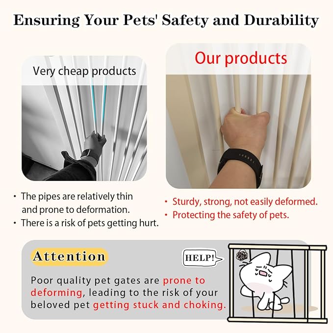 Lumizone 55.12" Extra Tall Pet Gate for Cat Dog 30.12"-38.38" Wide Cream | Extra Tall Cat Gate for Doorway Hallway Stairs Pressure Mounted 1.37" Gap No Drilling Auto-Close Dual-Lock