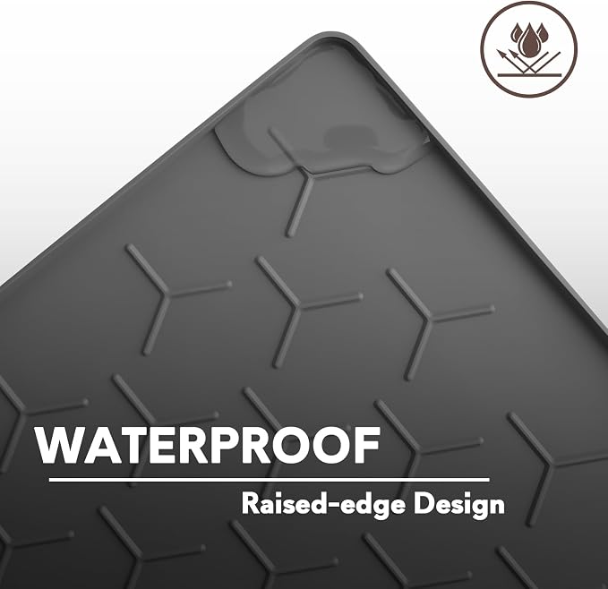 Garoopion Silicone Cat Litter Mat 24×16 inch, Easy to Clean, Dark Gray | Waterproof Silicone Mat with Raised Edges, Catch Litter, Protect Floor from Urine, Multi-Use for Dog/Sink/Kitchen/Boots