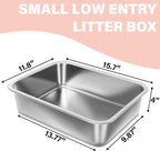 Stainless Steel Litter Box for Kitten, Small Litter Box 2 Pack | 15.7"×11.8"×4",Easy Entry, Non Odor, Easy to Clean, Metal Litterbox for Cat, Rabbit