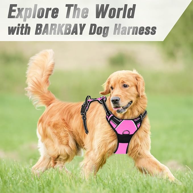 BARKBAY No Pull Dog Harness Front Clip Heavy Duty Reflective Easy Control Handle for Large Dog Walking(Pink,XL)
