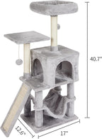 Cut Cat Tree Cat Tower Condo with Hammock Kittens Scratching Post Grey | MIAO PAW Cat Bed For Indoor Modern Activity Tree for Small Cat with Board Hanging Ball Play House