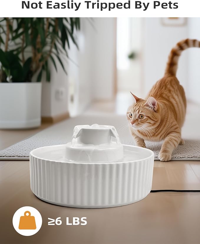 Ceramic Cat Water Fountain, 2.1L/71oz Cupcake Pet Water Fountain | White, Automatic Pet Water Fountain For Cats & Dogs, Double Filtration System, Easy To Clean, 360° Circulating Water Design
