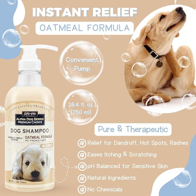 All Natural Anti Itch Oatmeal Shampoo + Conditioner for Dogs | Hypoallergenic Soothing Relief for Dry, Itchy, Bitten or Allergy Damaged Skin (Pack of 2)