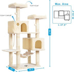 Hey-brother Cat Tree Tower with Sisal Scratching Posts, Big Condo, MPJ020M | 53.7 Inches Multi-Level Cat House with 2 Bigger Plush Condos, 2 Platforms, Hammock, Toy Balls for Indoor Cats, Beige