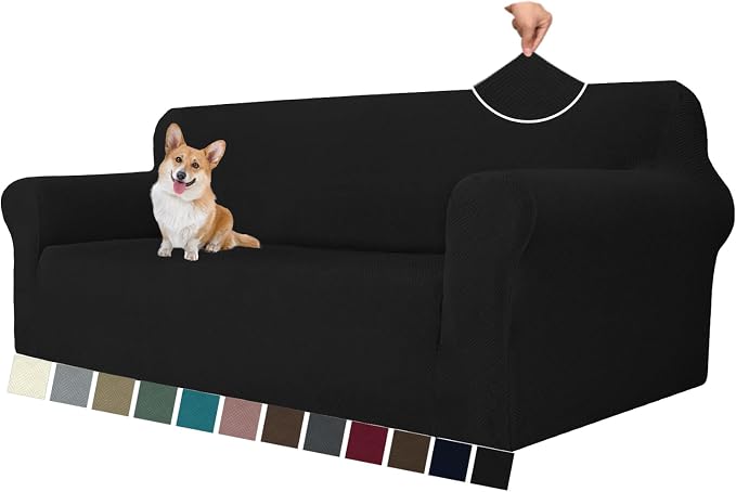 MAXIJIN Couch Covers for 3 Cushion Couch Sofa (71"-91"), 1-Piece Stretch Sofa Cover Slipcover Furniture Protector with Elastic Bottom for Kids,Dogs (Large, Diamond Pattern Black)