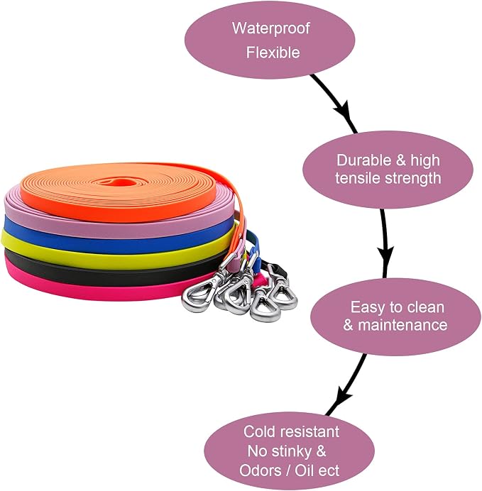 Waterproof Long Dog Leash Recall Training Lead 5 10 16 30 50 Foot for Large Medium Small Dogs Outdoor Training Walking Playing and Camping