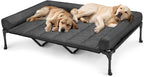 Veehoo Outdoor Elevated Dog Bed with Waterproof Bolster Cushion, Cooling | Raised Dog Bed with Removable & Washable Mat Topper, Breathable Mesh, Dog Couch Cot for Indoor Outdoor, 59", Large, Black