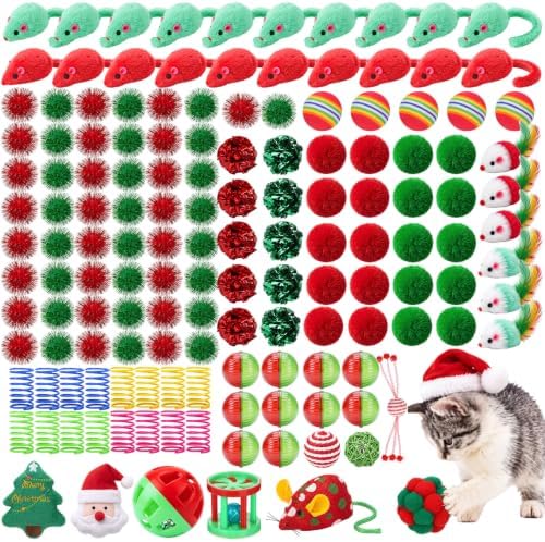 Foilswirl 150 Pcs Christmas Cat Toys Set, Red Green Indoor Kitten Toys by Foilswirl