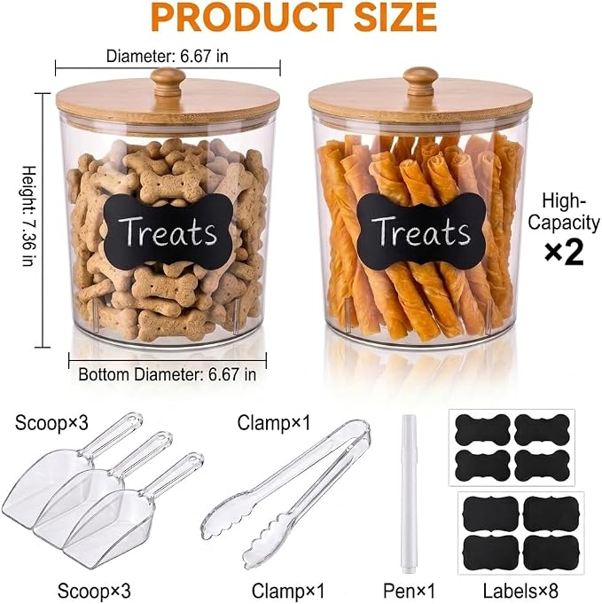 2Pack Pet Food Storage Containers, Airtight Dog Food Storage Container with Wooden Lid,Dog Treat Container for Pet,Bird Seeds,Dog & Cat Treats with a Clamp,Labels,Pen,Scoops for Customizing