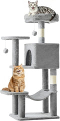 DUMOS Small 44 Inch Cat Tree Tower for Indoor, Light Grey | Cat Climbing Tower with Natural Sisal Scratching Posts, Hammock, Pet Condo for Cats and Kittens Play