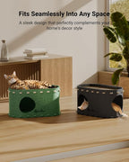 DownyPaws Cat House for Indoor Cats, Cube Castle Cat Bed Cave, Forest | Cat Hideaway Enclosed Bed,Cave Hideout Fort,Kitten Peekaboo Hut for Cats,Hide Box Bed for Large Cat Up to 22 Lbs