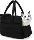 Dog Purse Carrier for Small Dog Cat Rabbit up to 13 lbs, Lightweight Portable Soft Sided Pet Purses, Quilted Puffy Tote Puppy Carrier with Large Pockets for Hiking, Travel, Vet Black