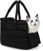 Dog Purse Carrier for Small Dog Cat Rabbit up to 13 lbs, Lightweight Portable Soft Sided Pet Purses, Quilted Puffy Tote Puppy Carrier with Large Pockets for Hiking, Travel, Vet Black