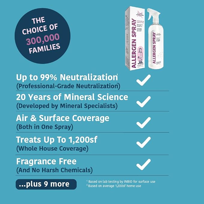 Allergy Asthma Clean Allergen Spray Pet & Dust Allergies 33.8oz | Backed by Science, Up to 99% Neutralization, Fragrane Free, Pet Friendly, Loved by 300,000, Just Add Water Design