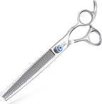 JASON Dogs Grooming Thinning Scissors - 7.5" 56-Tooth Blending Cats Shears | Pets Blender Thinner Trimming Texturizing Kit with Offset Handle, Blue Jewelled Screw