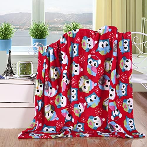 Elegant Comfort Luxury Velvet Super Soft Christmas Prints Fleece Blanket-Holiday Theme Home Décor Fuzzy Warm and Cozy Throws for Winter Bedding, Couch and Gift, 50 x 60 inch, Owl by ELEGANTCOMFORT