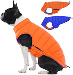Lelepet Reversible Dog Coat Windproof Dog Puffer Jacket Lightweight Vest | Soft Puffer Vest Warm Winter Coats for Medium Dogs Adjustbale Hook & Loop Pet Apparel with Leash Hole, Pug, Orange, M