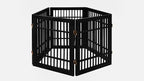 Urnporium Pet Dog Gate Freestanding, Strong Durable Folding Wooden Fence, Portable Acacia Hardwood Safety Barrier for Indoor & Outdoor Use (Black Pet Gate, 5 Panel 24" Tall)