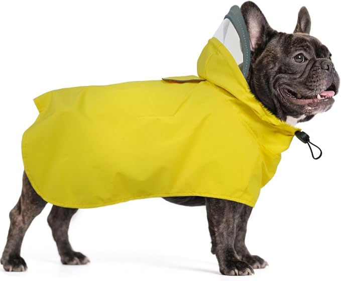 Waterproof Dog Raincoat with Hood, Windproof Rain Jacket for Small Dogs | Adjustable Dog Rain Coat with Leash Hole, Reflective Poncho for Rainy&Snowy Day, Fits Dachshund, Bichon, Shih Tzu