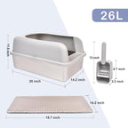 Henkelion Stainless Steel Cat Litter Box with Lid, 20" L x 14.2" W x 11.8" H, Extra Large Litter Box for Big Cats with High Sided, Anti-Urine Leakage, Easy Cleaning, Include Cat Mat and Scoop