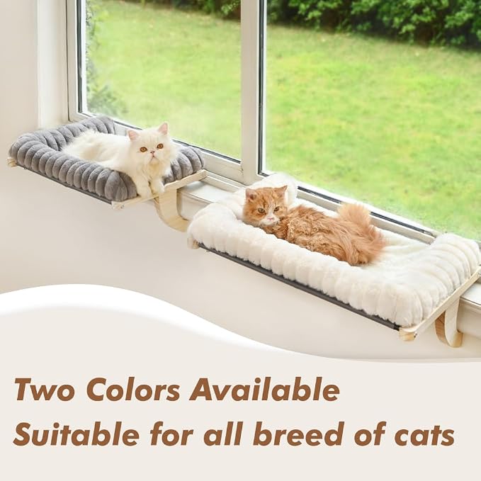 Cloud-Soft Cat Window Sill Perch with Zipper Designed Cushioned Bed, Supportive Cat Window Seat with Premium Solid Wood & Sturdy Metal Frame, Pet Hammock Bed for Large Cats (Large, Gray)
