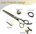 7.5'' Chunker Dog Grooming Scissors with Decorative Screw Sharp and Durable Black and Golden 440C Stainless Steel Dog Thinner Shears Easy Use for Groomers and Beginners.