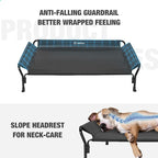 Veehoo Cooling Elevated Dog Bed, Raised Dog Cot with Guardrail & Headrest | Washable Dog Couch Bed for Indoor & Outdoor, Durable Breathable Teslin Mesh, Non-Slip Feet, Large 47" x 32", Black