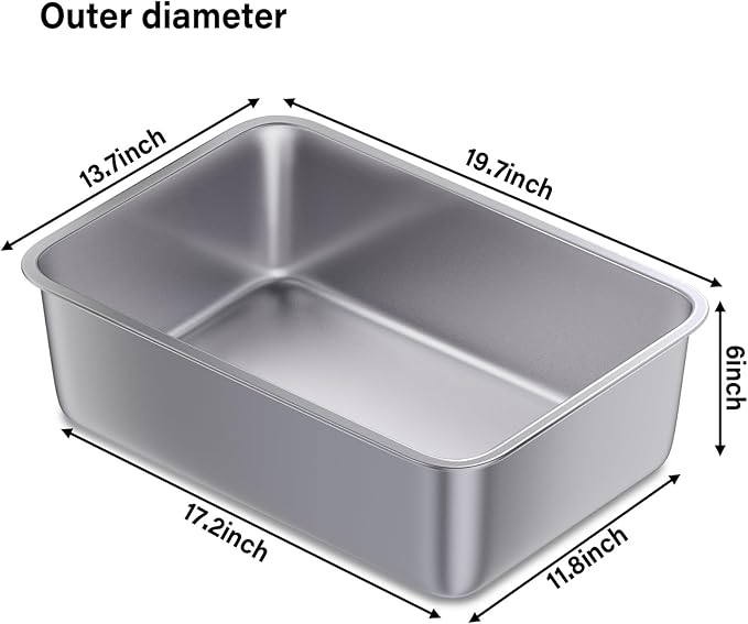 Stainless Steel Litter Box, Large Metal Litter Box for Kitty/Cat | 19.7"x13.7"x6" Easy to Clean, Non Stick Litterbox No Smell for Adult Cats