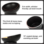 YauYik Raised Cat Bowl Black, Elevated Cat Food Bowls with Tilted Angle, Stress Free, Anti Vomiting, Ceramic Water Bowl for Cats Small Dogs Feeding Dish, 8 Ounces