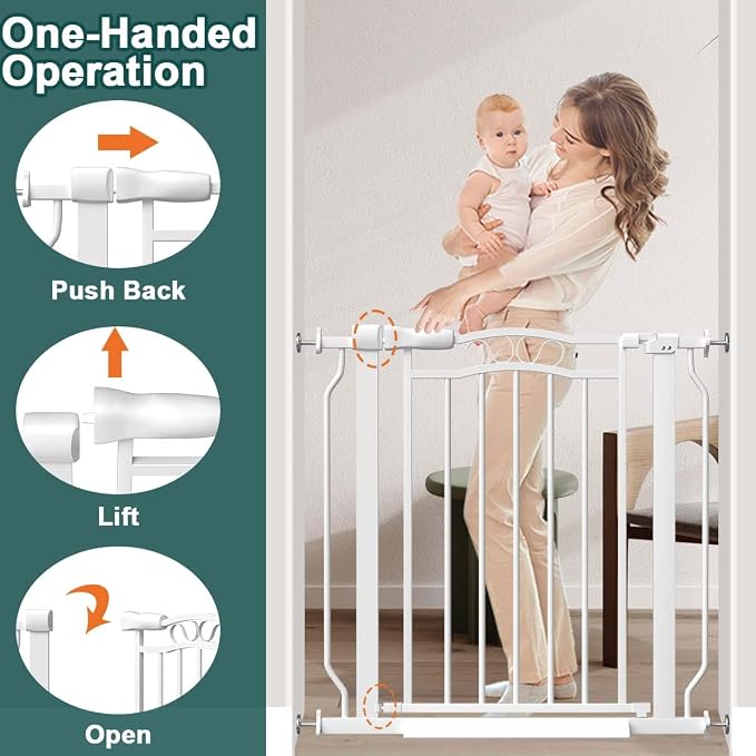 Fairy Baby 71.7"-81.1" Extra Wide Baby Gate with Door, Long Dog Gate for the House Doorway Stairs, Pressure Mounted Safety Gate for Child Kid, Auto Close Metal Pet Barrier with Arch Design, White