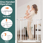 Fairy Baby 71.7"-81.1" Extra Wide Baby Gate with Door, Long Dog Gate for the House Doorway Stairs, Pressure Mounted Safety Gate for Child Kid, Auto Close Metal Pet Barrier with Arch Design, White