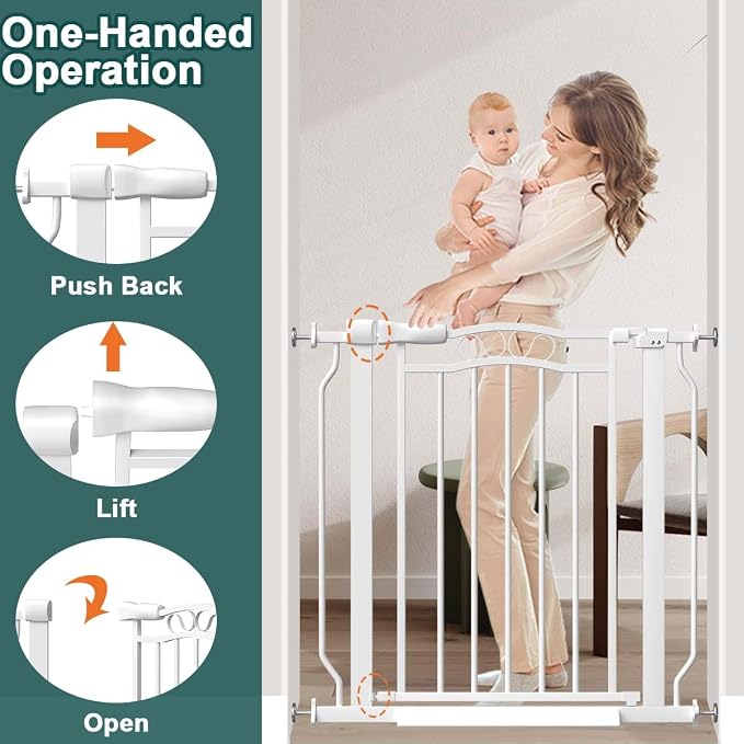 Fairy Baby 29.5"-43.7" Extra Wide Baby Gates No Drill, Auto Close Press Mounted Dog Gate for Doorways, Adjustable Width Walk Through Pet Gates for The House, White