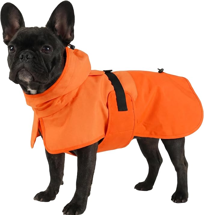 BRKURLEG Dog Raincoat, Waterproof Rain Jacket with Hood, Orange, S | Adjustable Windproof Rainproof Jacket with Leash Hole, Reflective Breathable Rain Coat Poncho, for Small to Large Dogs
