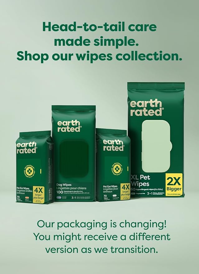 Earth Rated Dog Wipes for Paws & Butt, Deodorizing, Unscented, 400ct | Hypoallergenic, 3-in-1 Cleaning and Hydrating, for Grooming Paws, Body and Butt