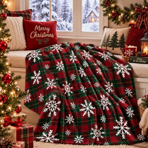 Hunnmingre Christmas Flannel Throw Blanket 50x60 In,Red Green Buffalo Plaid - Image 6